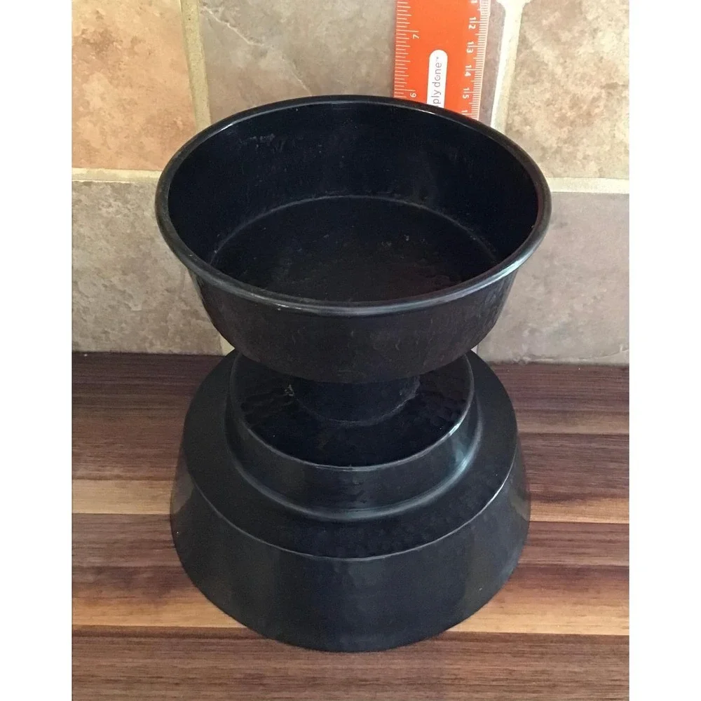 Pottery Barn Pounded Bronze Pillar Candle Holder Hammered Metal Pedestal Black